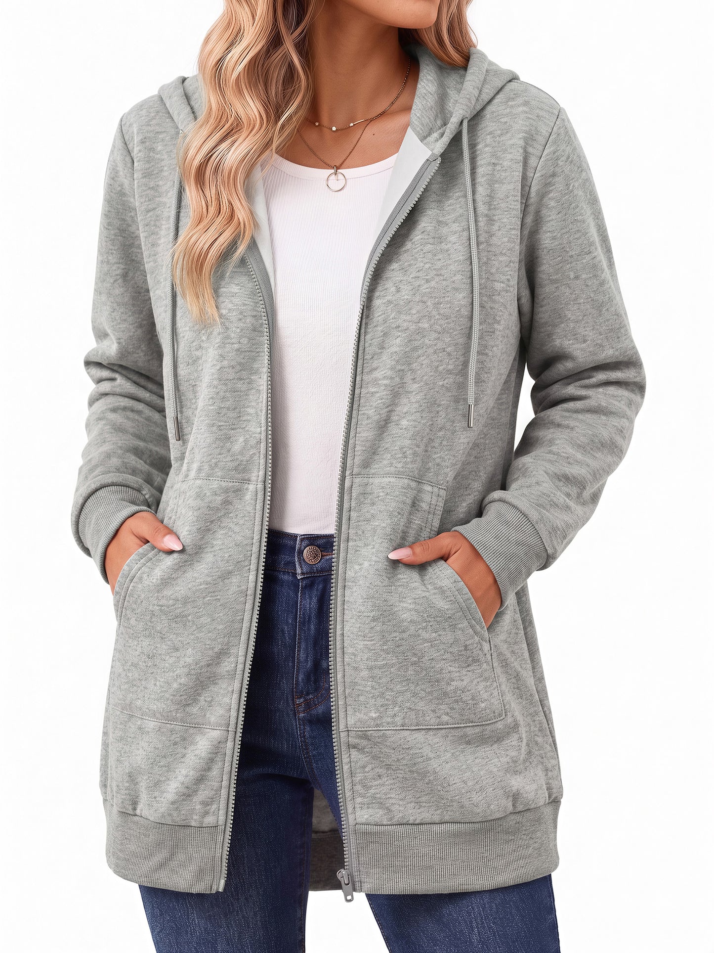 MOSHU Women Zip Up Hoodies Long Sleeve Cotton Fleece Sweatshirts for Women Casual Hooded Jackets Fall Tops with Pockets