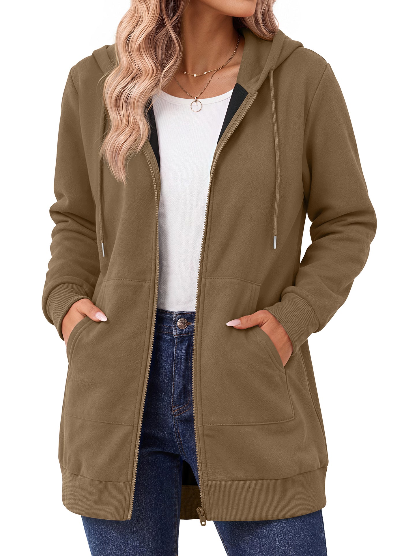 MOSHU Women Zip Up Hoodies Long Sleeve Cotton Fleece Sweatshirts for Women Casual Hooded Jackets Fall Tops with Pockets