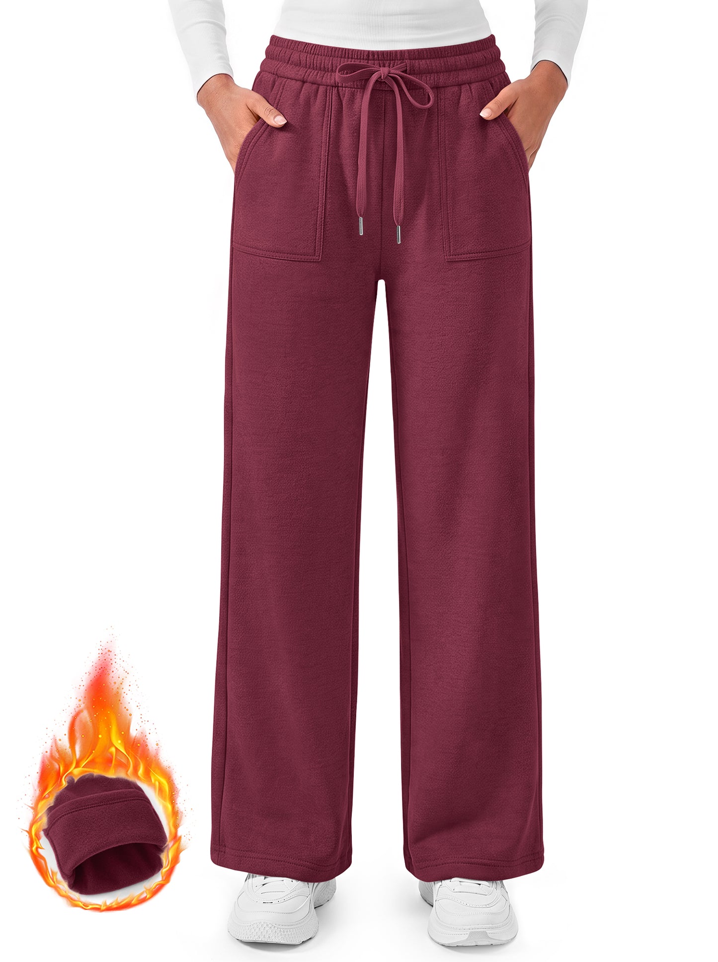 MOSHU Wide Leg Sweatpants for Women High Waisted Baggy Fleece Cotton Pants Fall Casual Sweatpants with Pockets