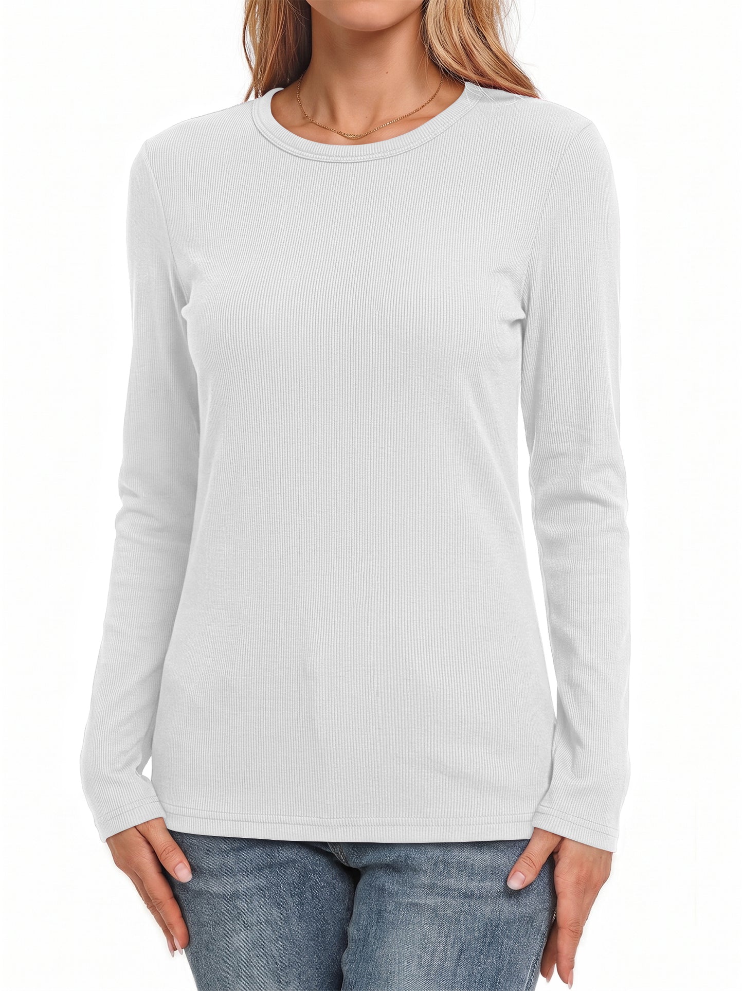 MOSHU 3 Pack T Shirts for Women Ribbed Long Sleeve Shirts Crew Neck Slim Fit Undershirts Casual Fall Tight Tops
