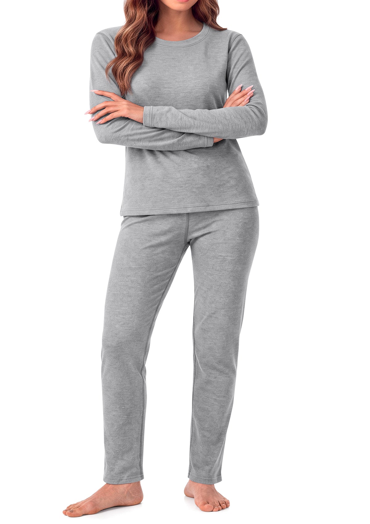 MOSHU Womens Pajama Sets Two Piece Thermal Underwear for Women Crew Neck Long Sleeve Tops and Leggings Lounge Sets