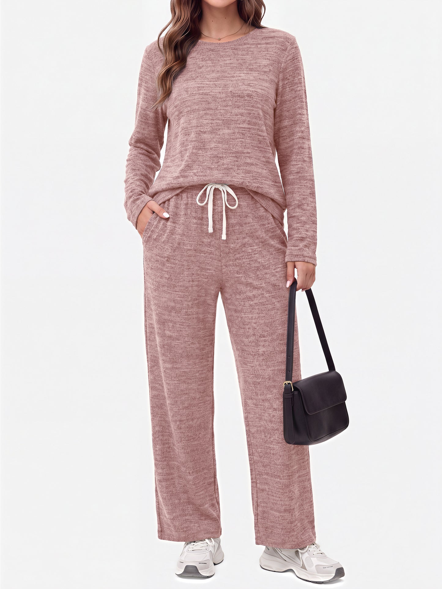 MOSHU Pajama Sets for Women Casual Two Piece Lounge Sets Soft Long Sleeve Tops and Long Pants Comfy Sleepwear fall Outfits