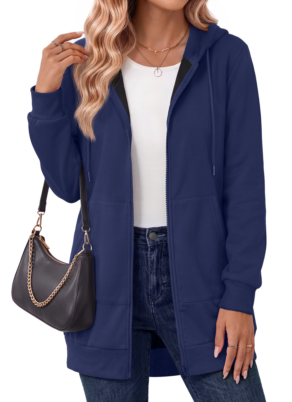 MOSHU Women Zip Up Hoodies Long Sleeve Cotton Fleece Sweatshirts for Women Casual Hooded Jackets Fall Tops with Pockets