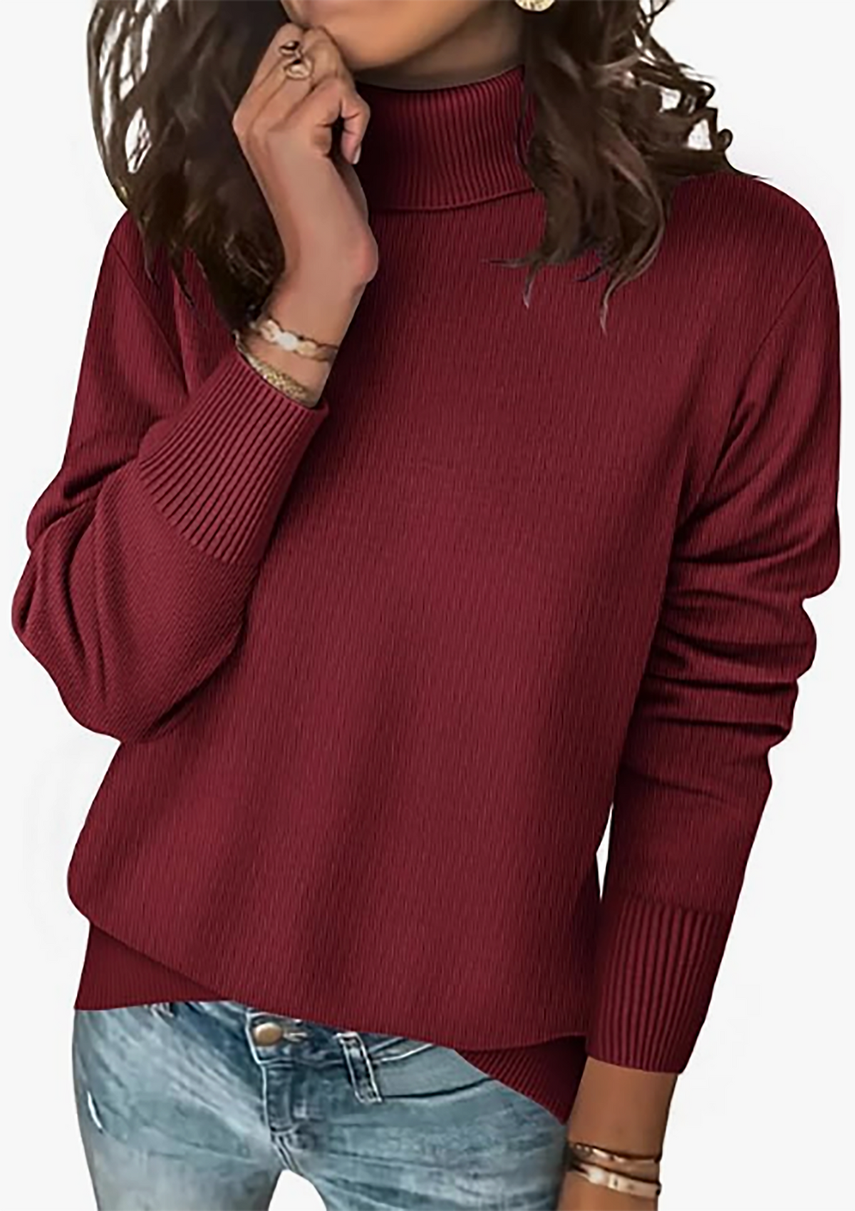 MOSHU Turtleneck Sweaters for Women Long Sleeve Casual Tops Knit Womens Pullover Sweaters Winter Clothes