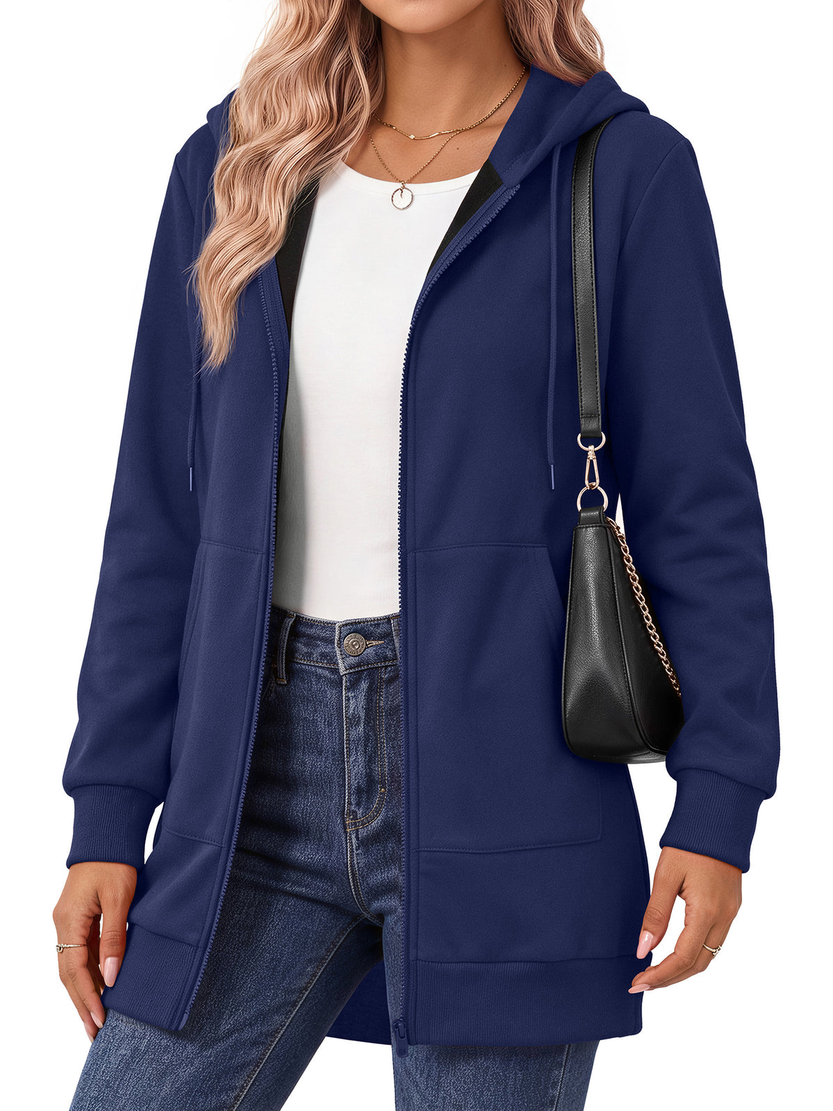 MOSHU Women Zip Up Hoodies Long Sleeve Cotton Fleece Sweatshirts for Women Casual Hooded Jackets Fall Tops with Pockets