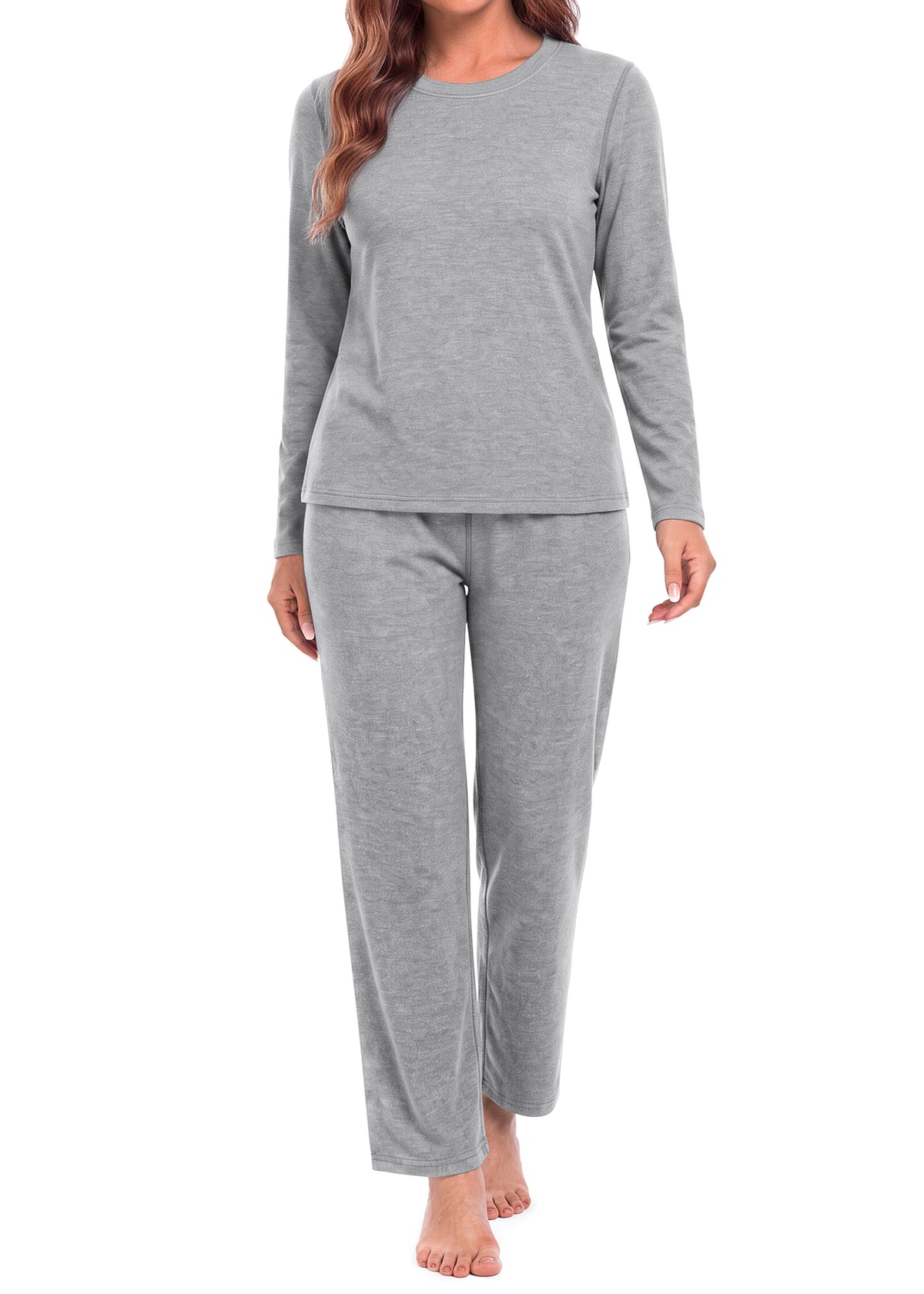 MOSHU Womens Pajama Sets Two Piece Thermal Underwear for Women Crew Neck Long Sleeve Tops and Leggings Lounge Sets