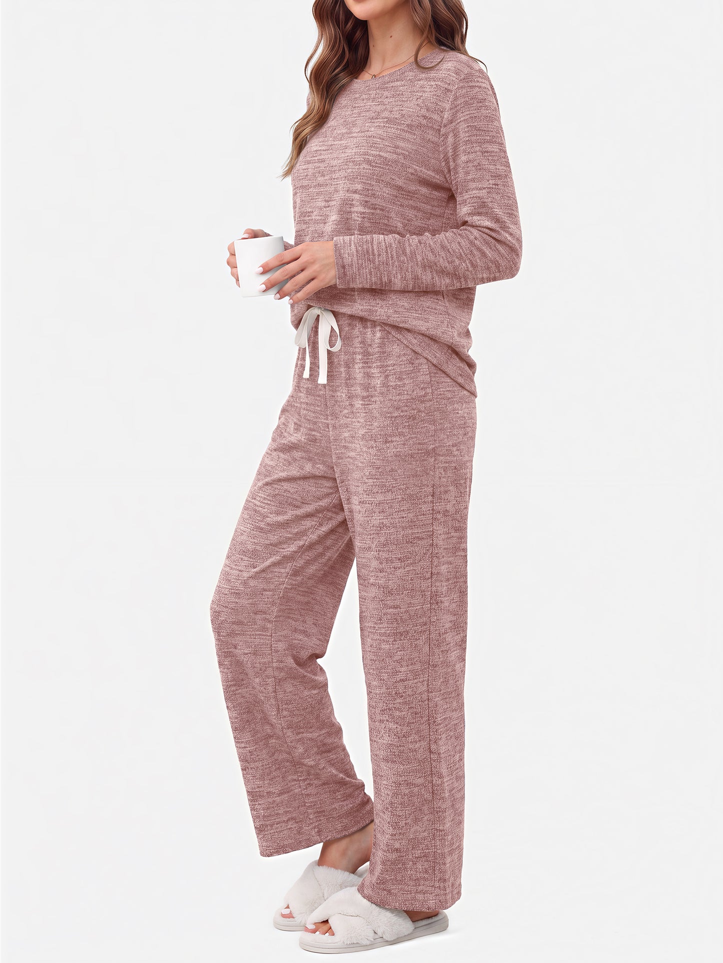 MOSHU Pajama Sets for Women Casual Two Piece Lounge Sets Soft Long Sleeve Tops and Long Pants Comfy Sleepwear fall Outfits