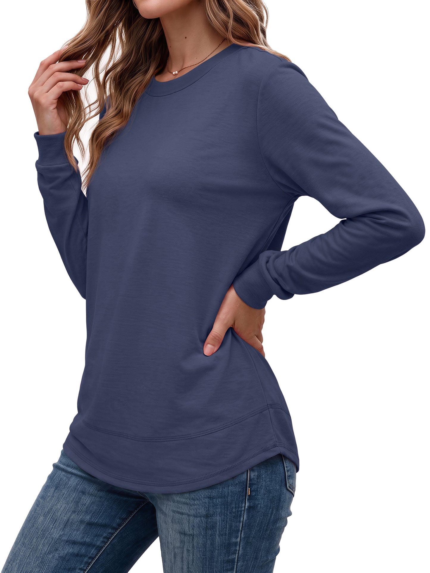 MOSHU 3 Pack Pullover Sweatshirts for Women Crew Neck Long Sleeve Shirts Casual Loose Fit Sweatshirts Curved Hem Tunic Tops