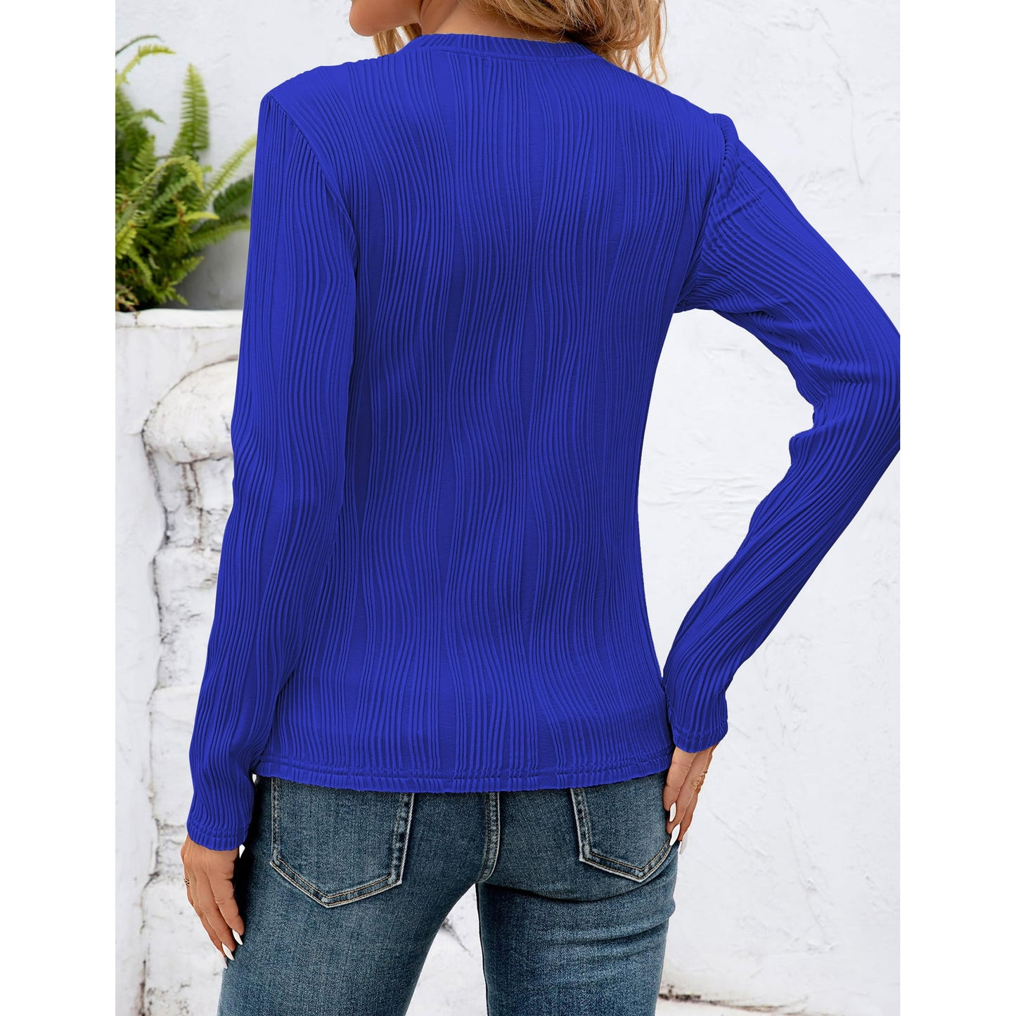 MOSHU Textured Blouses for Women Crewneck Dressy Womens Tops Casual Long Sleeve Fall Shirts