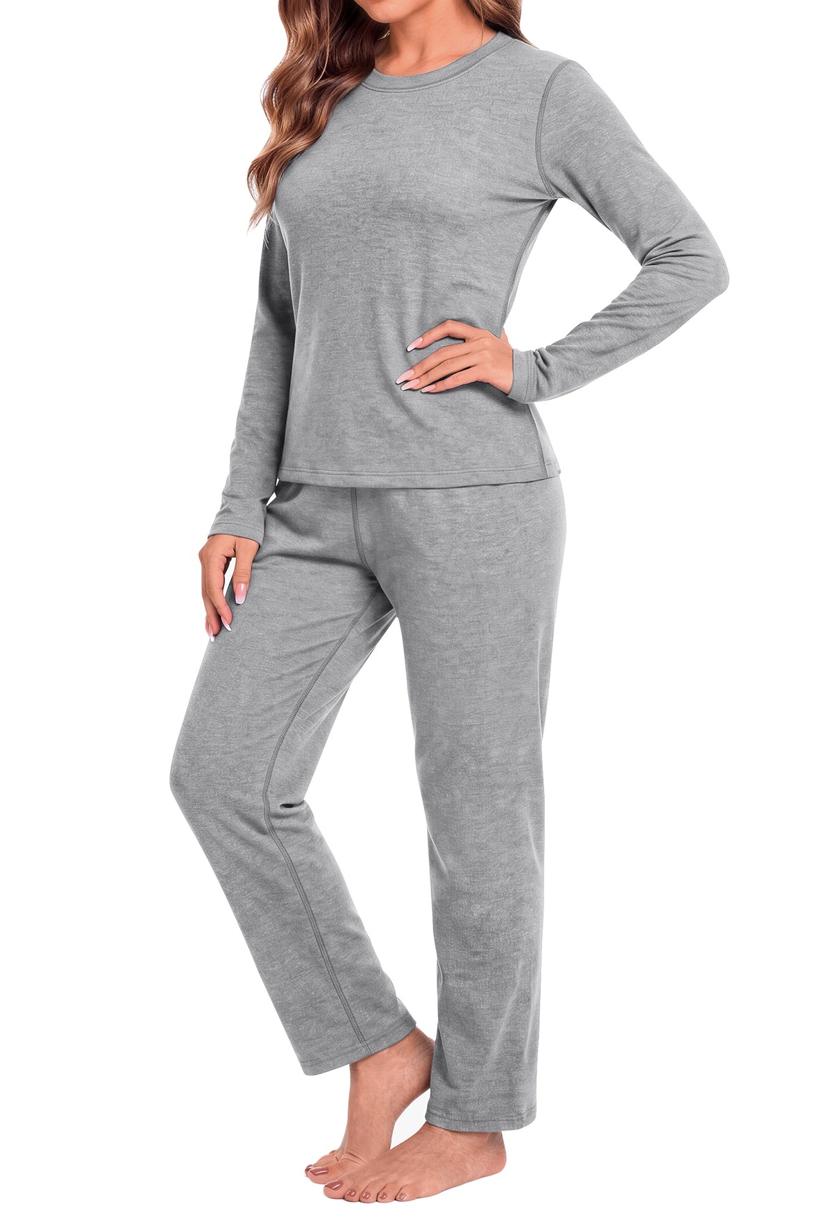 MOSHU Womens Pajama Sets Two Piece Thermal Underwear for Women Crew Neck Long Sleeve Tops and Leggings Lounge Sets