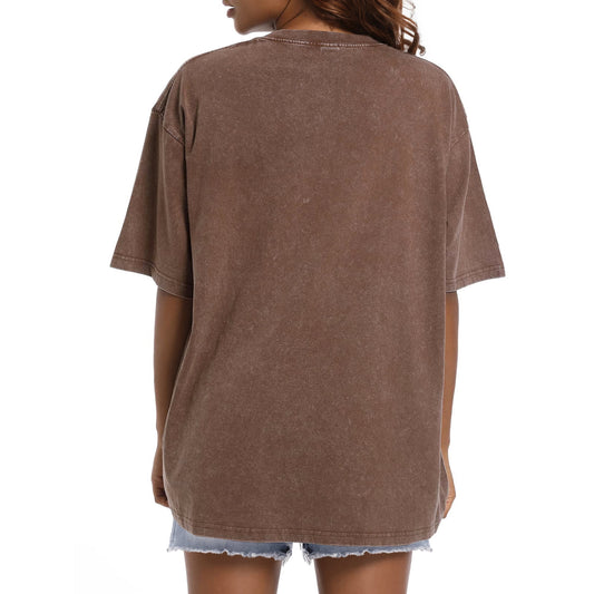 MOSHU Oversized T-Shirts for Women Short Sleeve Vintage Print Tees Casual Baggy Womens Tops