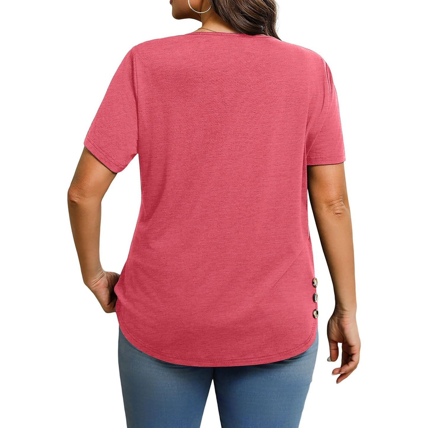 MOSHU Scoop Neck T-shirts for Women Short Sleeve Plus Size Tops Curved Hem Womens Shirts