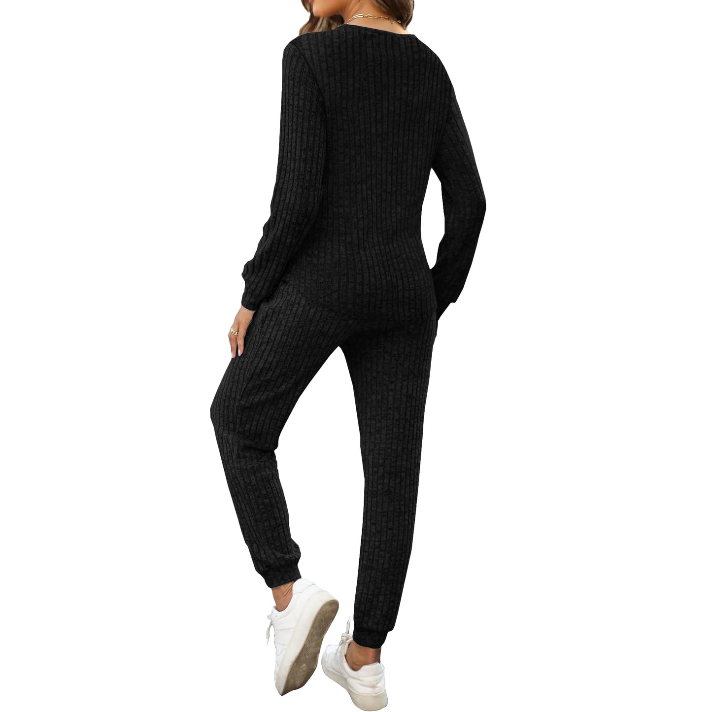 MOSHU Two Piece Womens Pajama Sets Button Down Shirts and Drawstring Pants with Pockets Solid Lounge Sets for Women