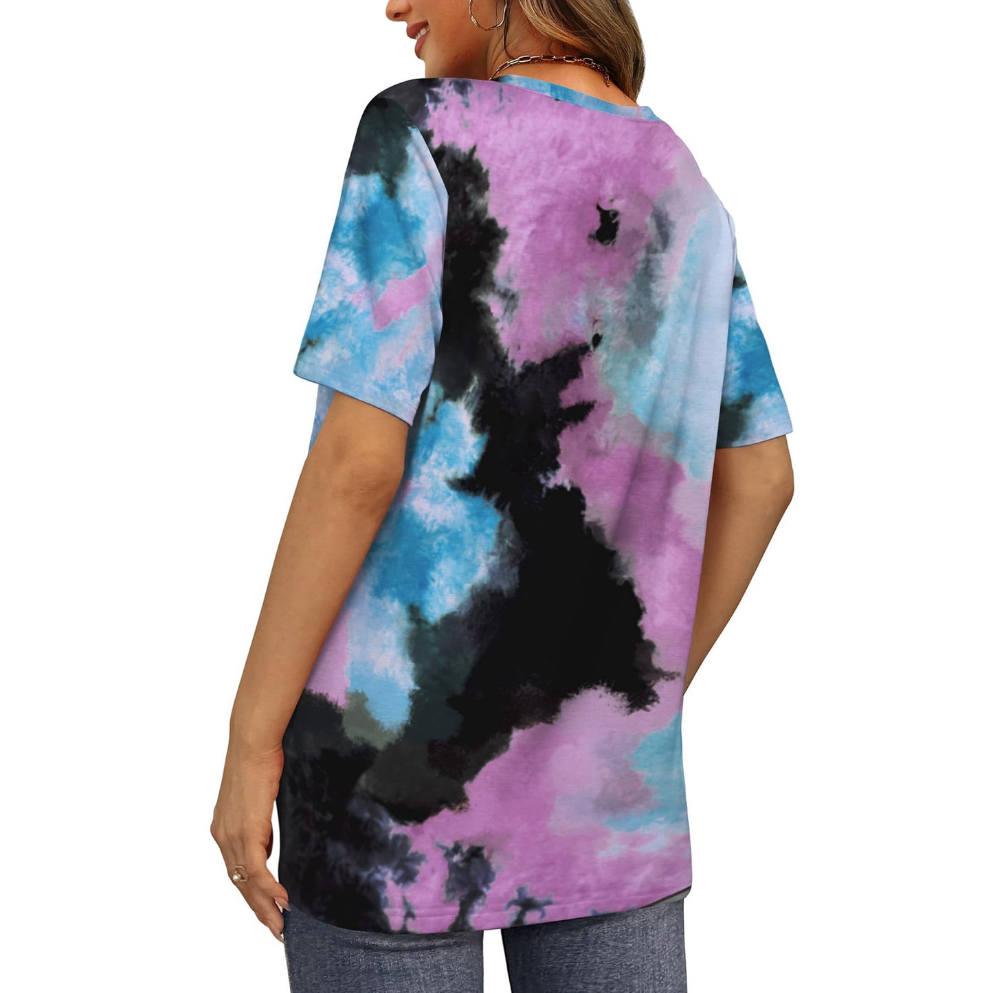 MOSHU Womens T-Shirts V Neck Short Sleeve Loose Tees Tops Casual Print Shirts for Women