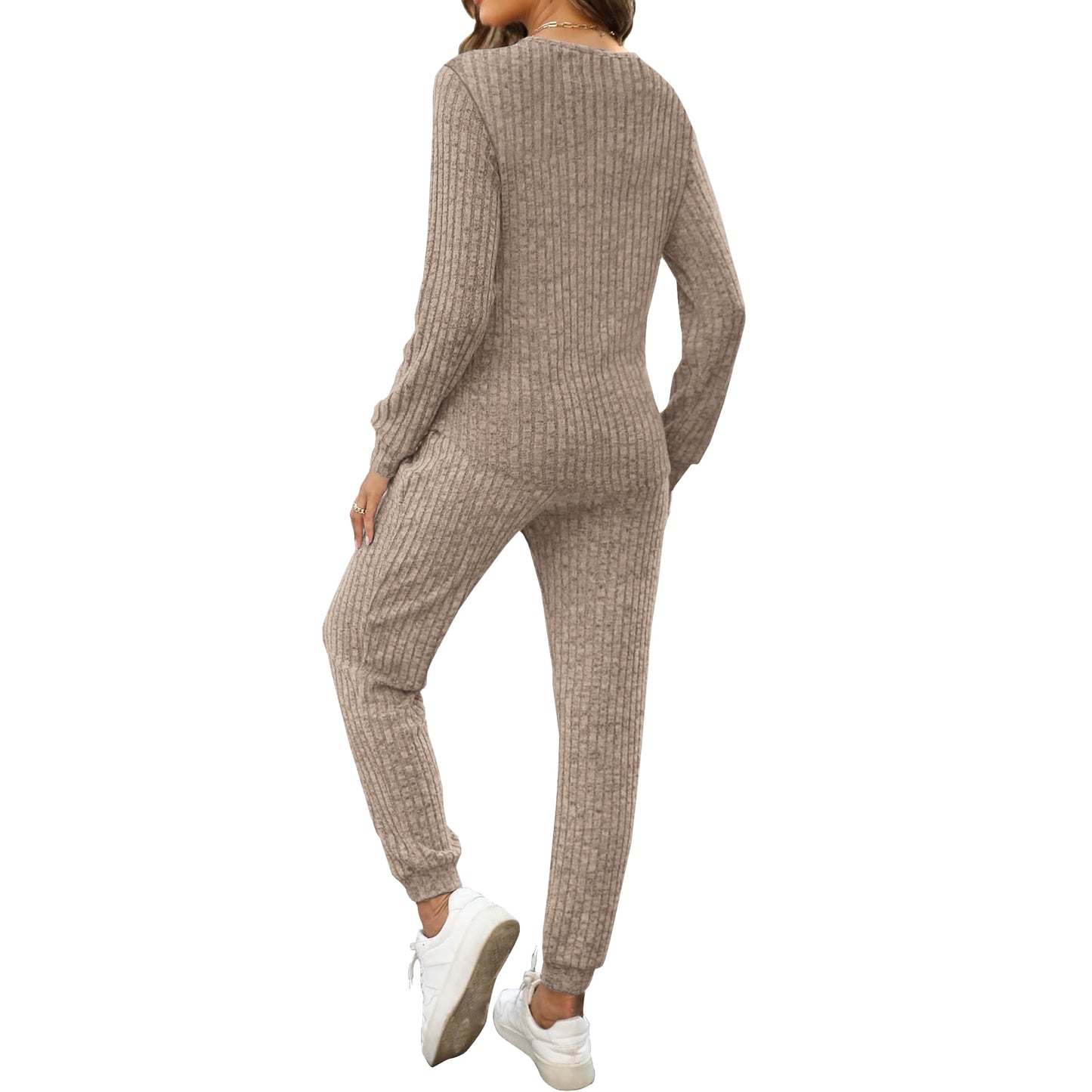 MOSHU Two Piece Womens Pajama Sets Button Down Shirts and Drawstring Pants with Pockets Solid Lounge Sets for Women