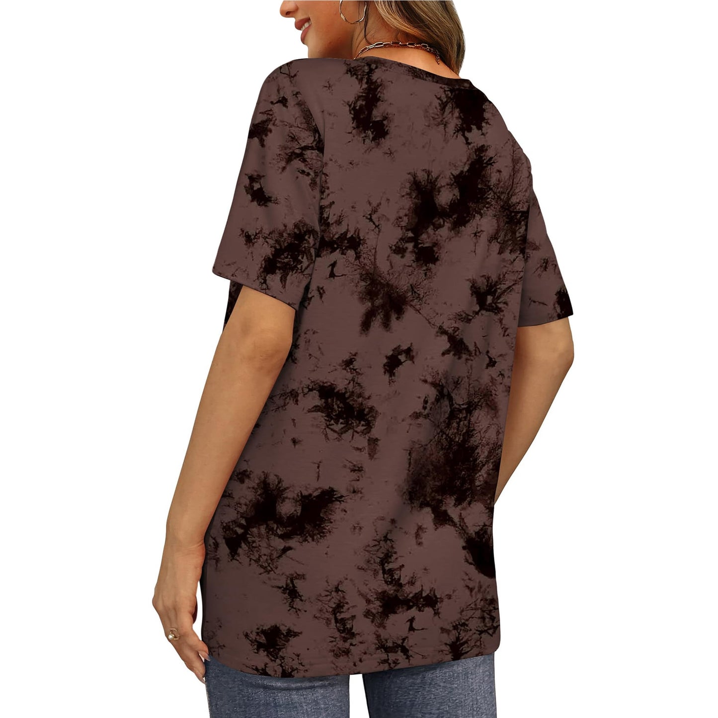 MOSHU Womens T-Shirts V Neck Short Sleeve Loose Tees Tops Casual Print Shirts for Women