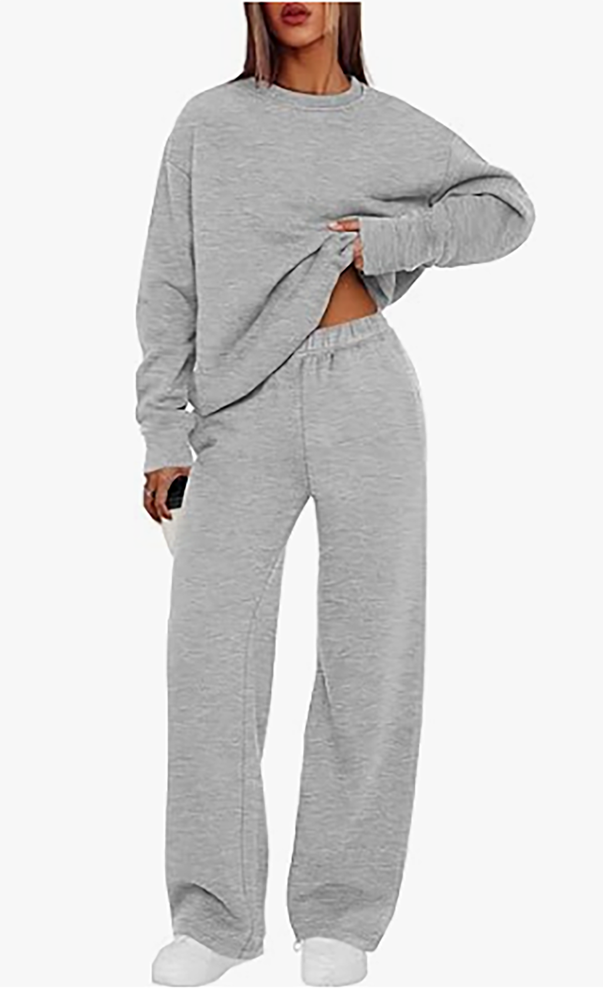 MOSHU Womens Sweatsuits 2 Piece Outfit Sets Winter Crewneck Sweatshirts and Loose Wide Leg Sweatpants Casual Fleece Lined Lounge Sets