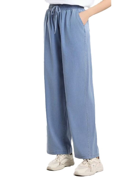 MOSHU Wide Leg Jeans for Women Elastic Waisted Denim Pants Straight Casual Womens Jean with Side Pockets