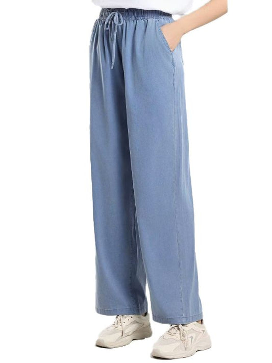 MOSHU Wide Leg Jeans for Women Elastic Waisted Denim Pants Straight Casual Womens Jean with Side Pockets