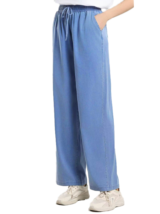 MOSHU Wide Leg Jeans for Women Elastic Waisted Denim Pants Straight Casual Womens Jean with Side Pockets