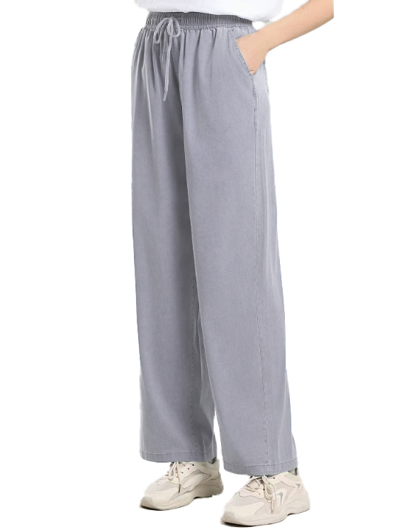 MOSHU Wide Leg Jeans for Women Elastic Waisted Denim Pants Straight Casual Womens Jean with Side Pockets
