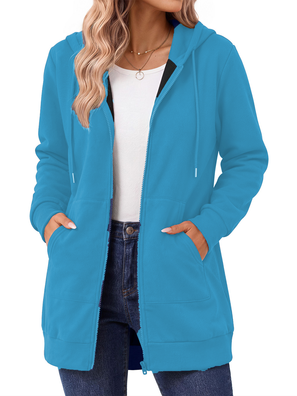 MOSHU Women Zip Up Hoodies Long Sleeve Cotton Fleece Sweatshirts for Women Casual Hooded Jackets Fall Tops with Pockets