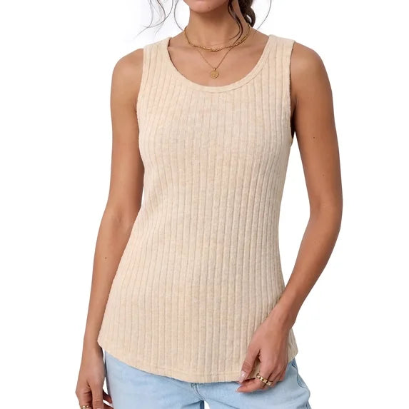 MOSHU 2 Pack Tank Tops for Women Crew Neck Sleeveless Tops Dressy Casual Loose Fit Summer Shirts
