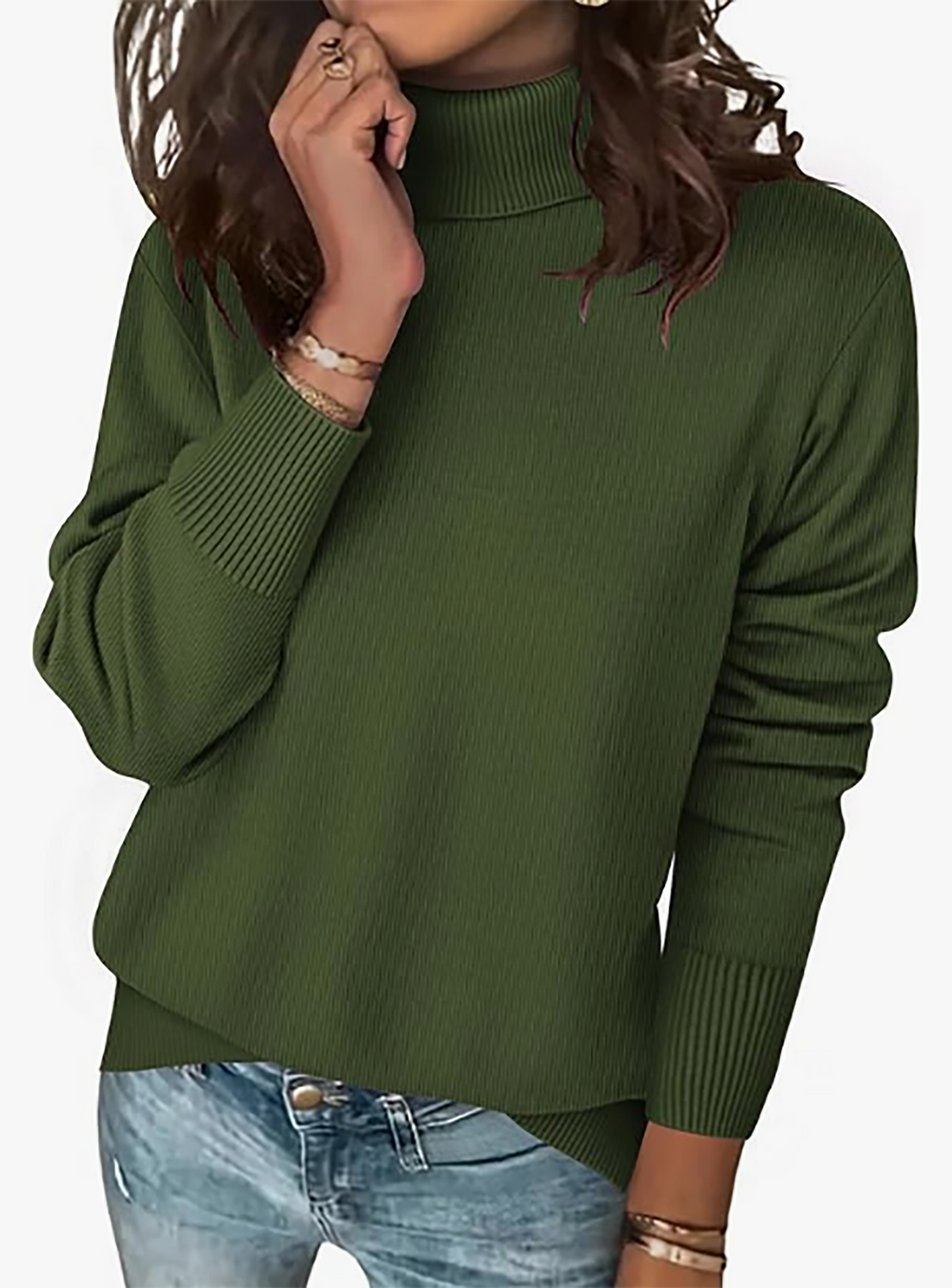 MOSHU Turtleneck Sweaters for Women Long Sleeve Casual Tops Knit Womens Pullover Sweaters Winter Clothes