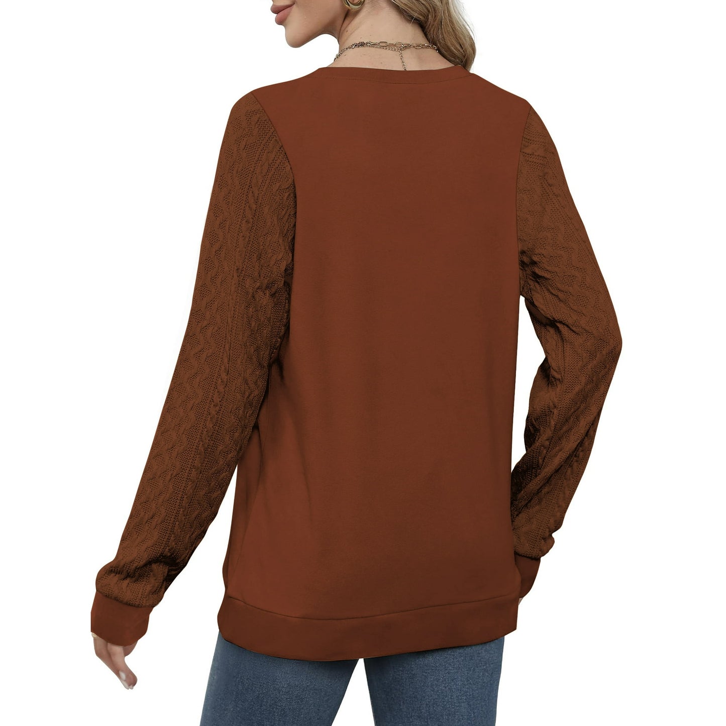 MOSHU Sweatshirts for Women Crewneck Cable Knit Sleeve Shirts Lightweight Fashion Womens Tops Fall Sweaters