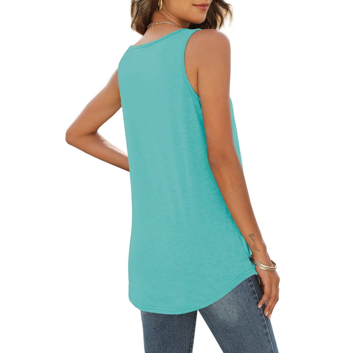 MOSHU Summer Tank Tops for Women V-neck Sleeveless Shirts Pleated Front Tops