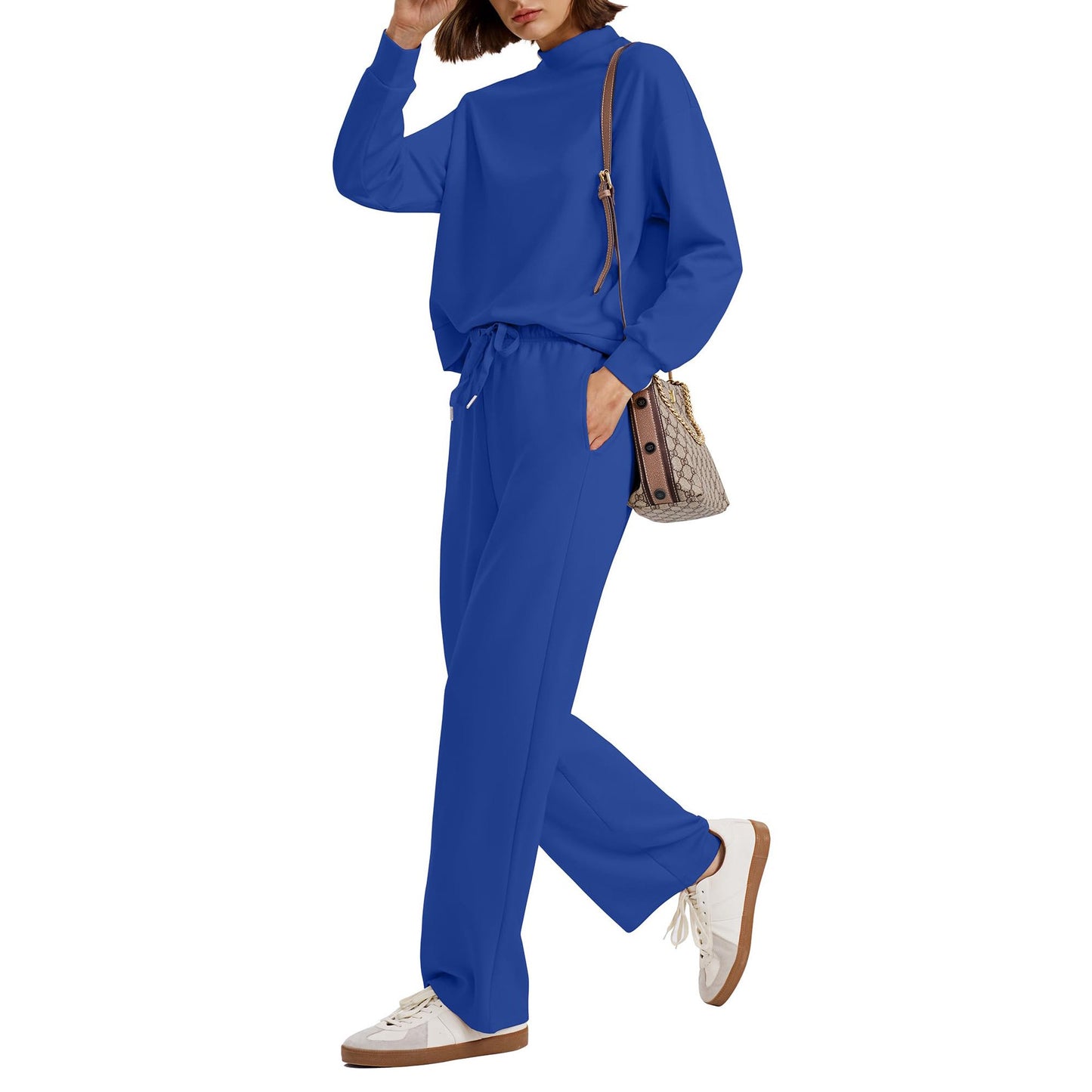 MOSHU Two Piece Sets for Women Casual Lounge Sets Mock Neck Sweatshirts and Drawstring Jogger Pants Vacation Travel Outfits