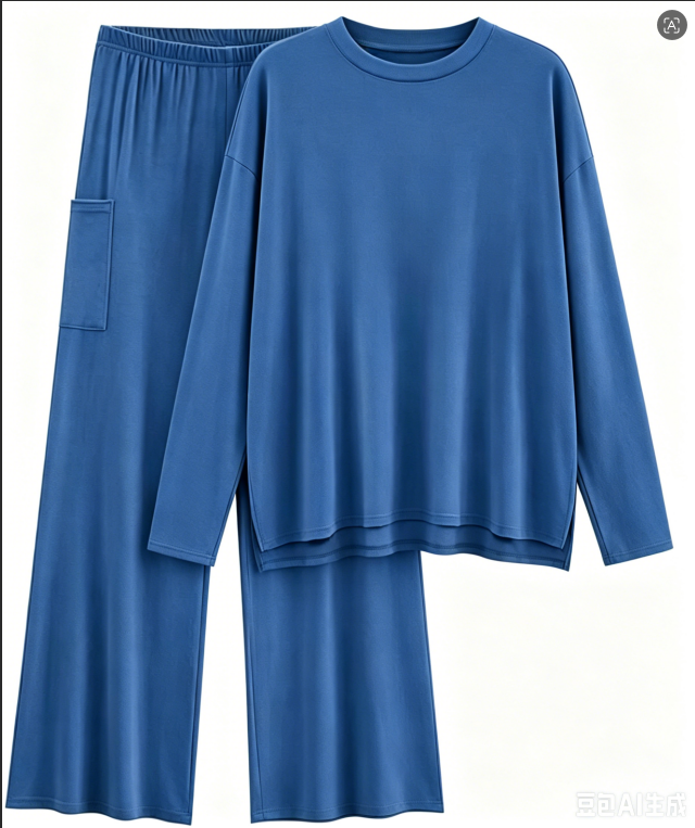 MOSHU 2 Piece Lounge Sets for Women Side Slit Pajamas Sets Loose Long Sleeve Tops and Wide Leg Pants Casual Outfits