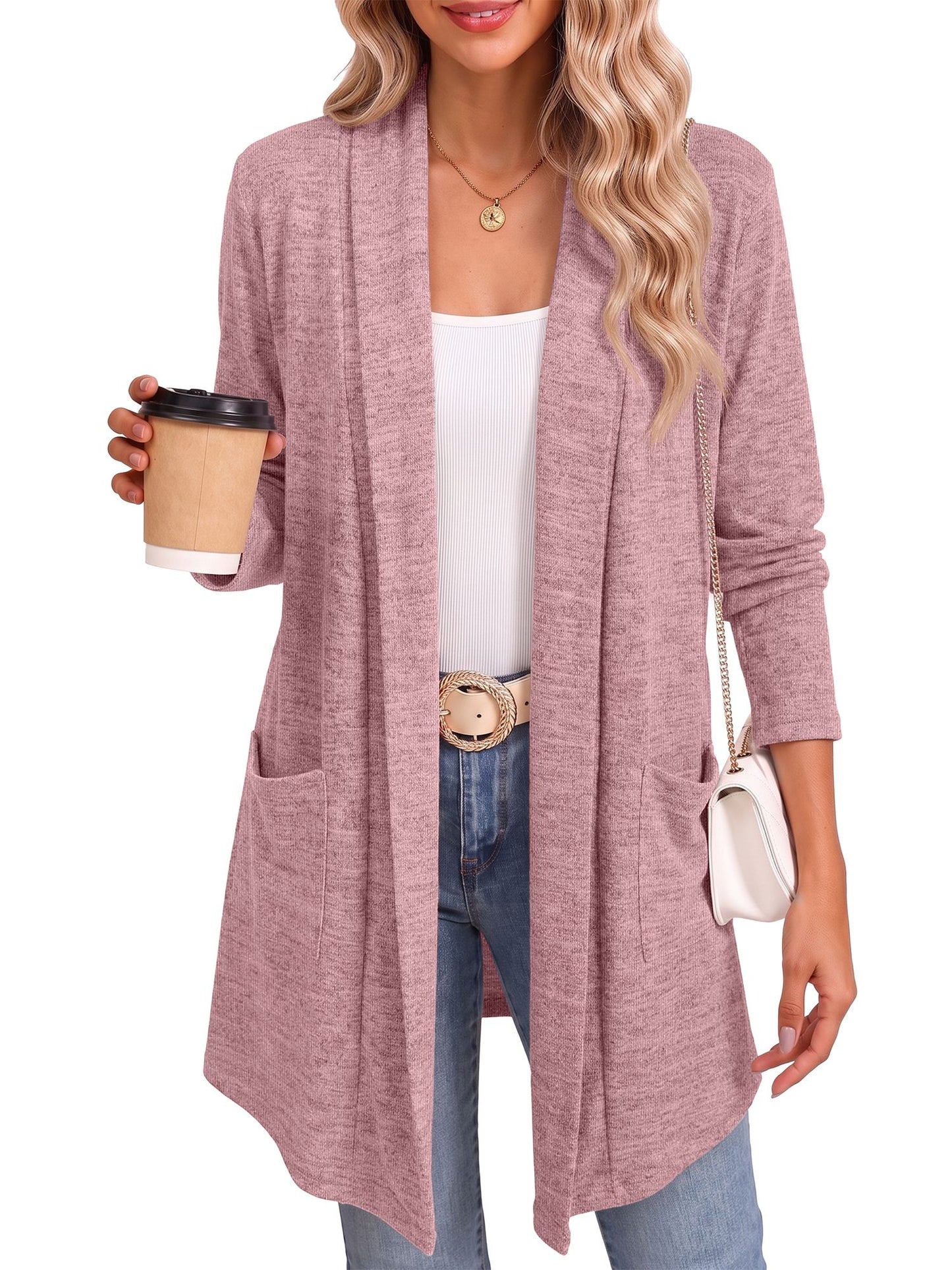 MOSHU Cardigan Sweaters for Women Lightweight Open Front Cardigans Casual Loose Fall Coat with Pockets