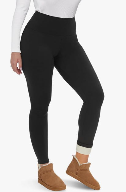 MOSHU Fleece Lined Leggings for Women High Waisted Leggings Thermal Yoga Pants Winter Warm Tummy Control Workout Pants