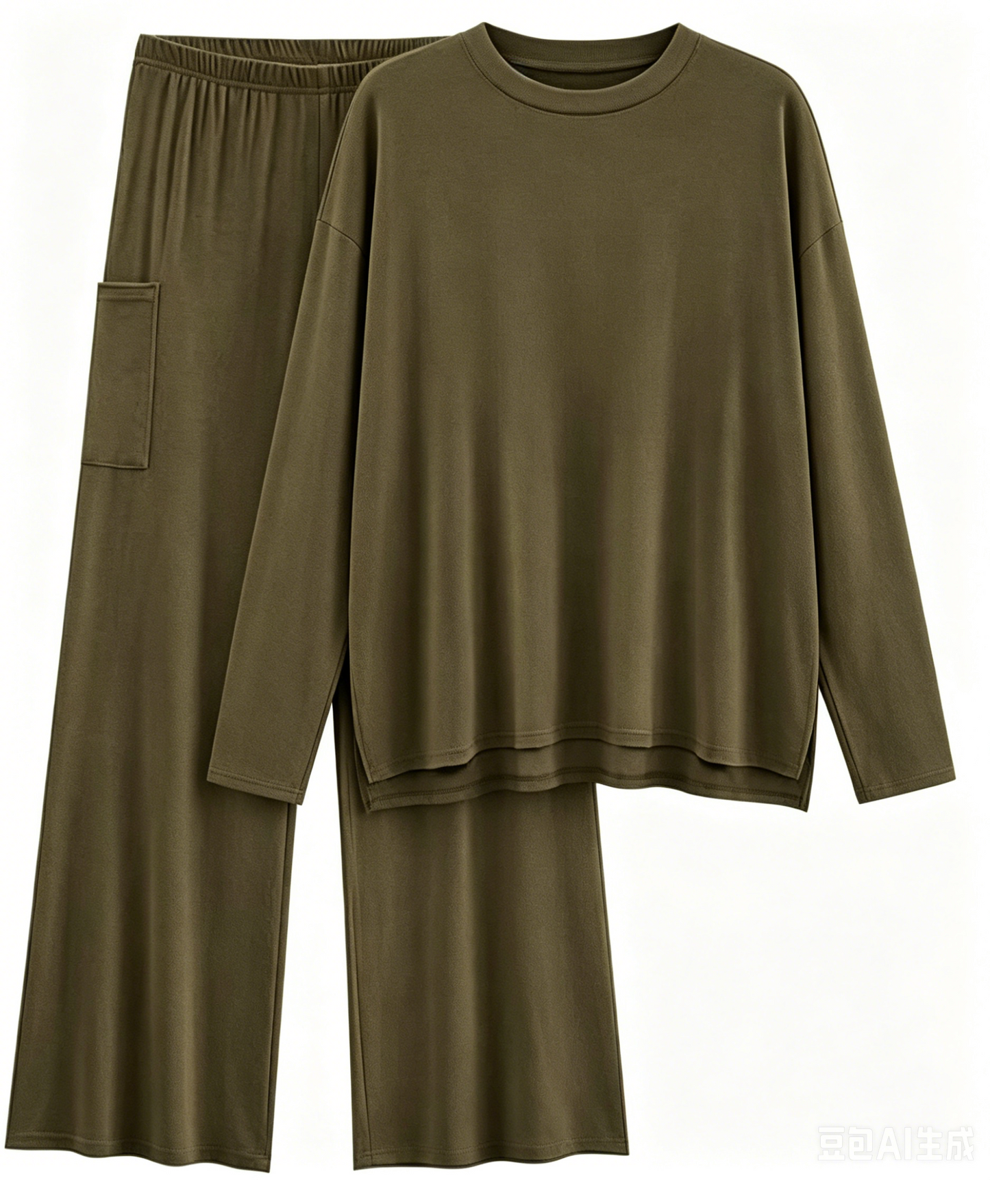 MOSHU 2 Piece Lounge Sets for Women Side Slit Pajamas Sets Loose Long Sleeve Tops and Wide Leg Pants Casual Outfits