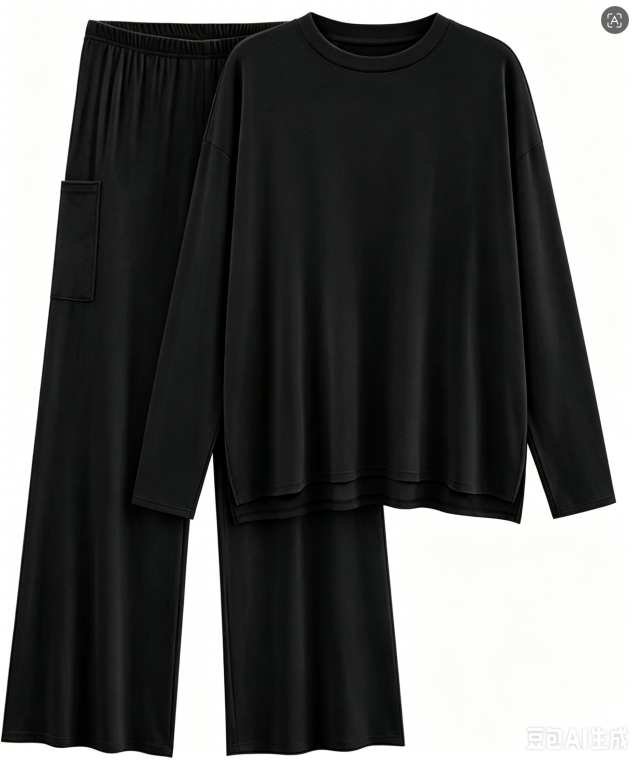 MOSHU 2 Piece Lounge Sets for Women Side Slit Pajamas Sets Loose Long Sleeve Tops and Wide Leg Pants Casual Outfits
