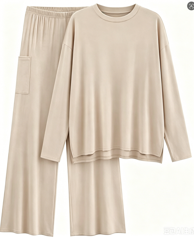 MOSHU 2 Piece Lounge Sets for Women Side Slit Pajamas Sets Loose Long Sleeve Tops and Wide Leg Pants Casual Outfits