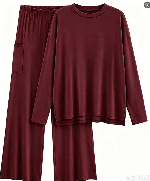 MOSHU 2 Piece Lounge Sets for Women Side Slit Pajamas Sets Loose Long Sleeve Tops and Wide Leg Pants Casual Outfits