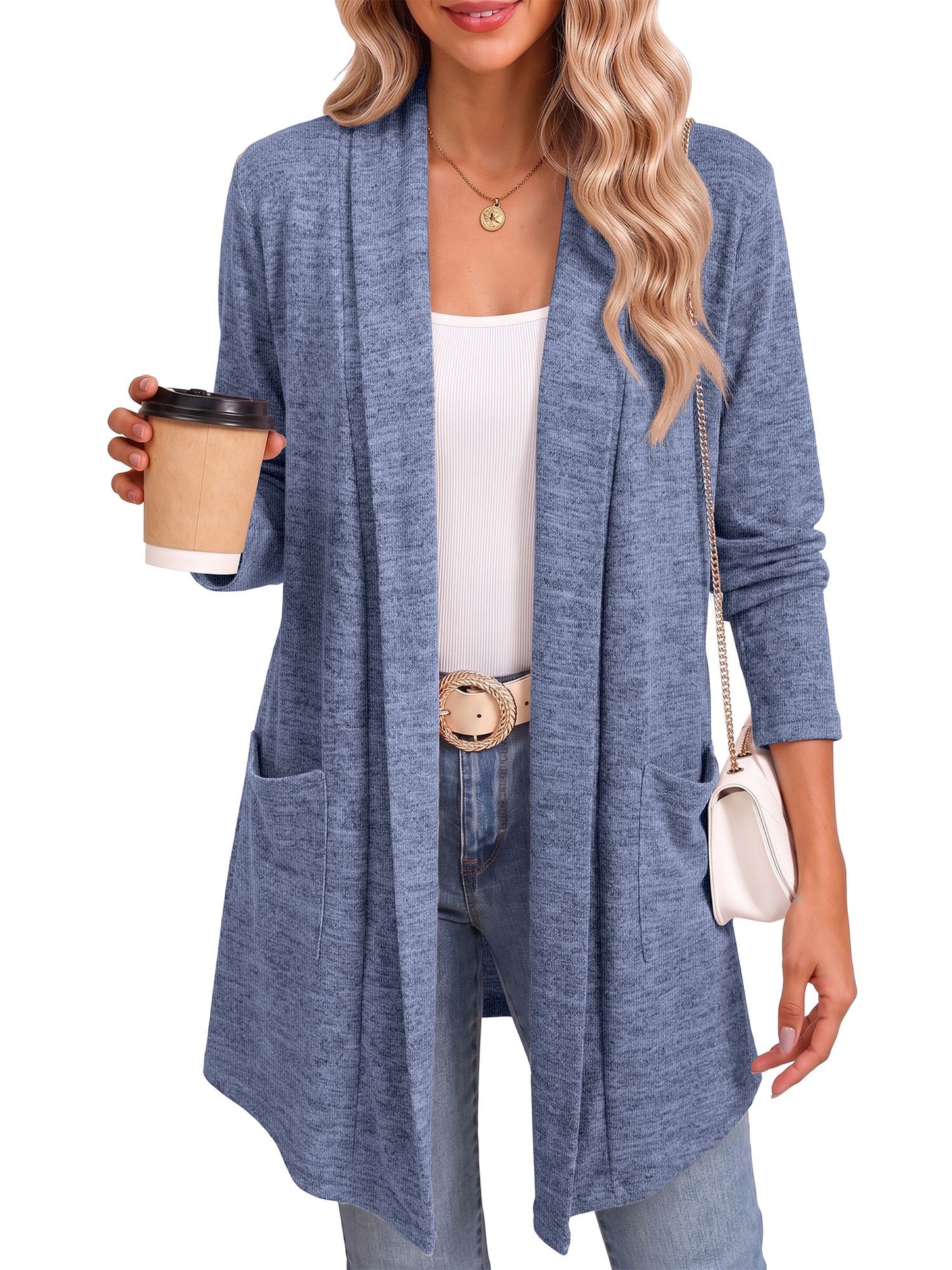 MOSHU Cardigan Sweaters for Women Lightweight Open Front Cardigans Casual Loose Fall Coat with Pockets