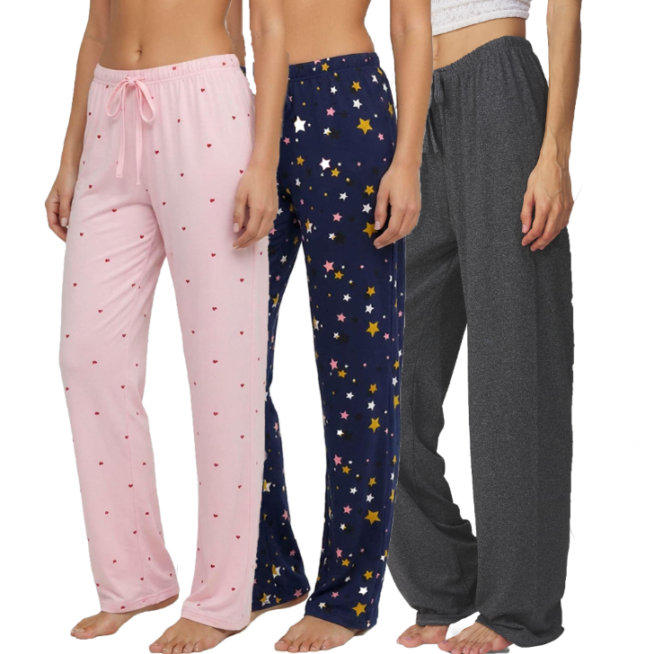MOSHU 3 Pack Womens Pajama Pants Elastic Waist Drawstring Lounge Bottoms Wide Leg Sleepwear Lounge Pants with Pockets