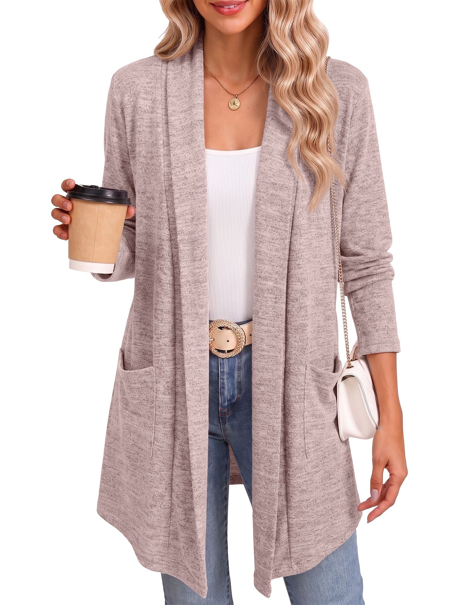 MOSHU Cardigan Sweaters for Women Lightweight Open Front Cardigans Casual Loose Fall Coat with Pockets