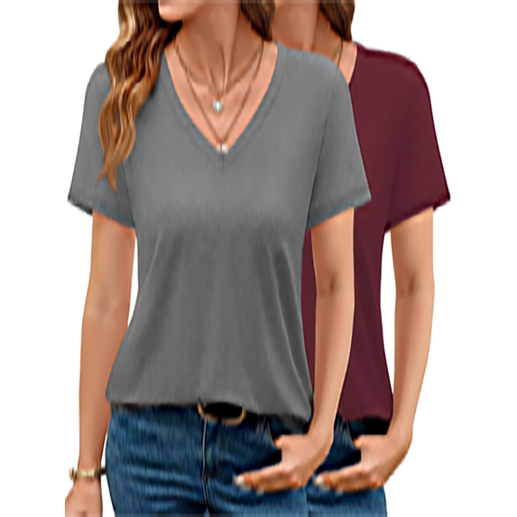 MOSHU 2 Pack Womens T Shirts V Neck Casual Tops Short Sleeve Comfort Fit Shirts for Women