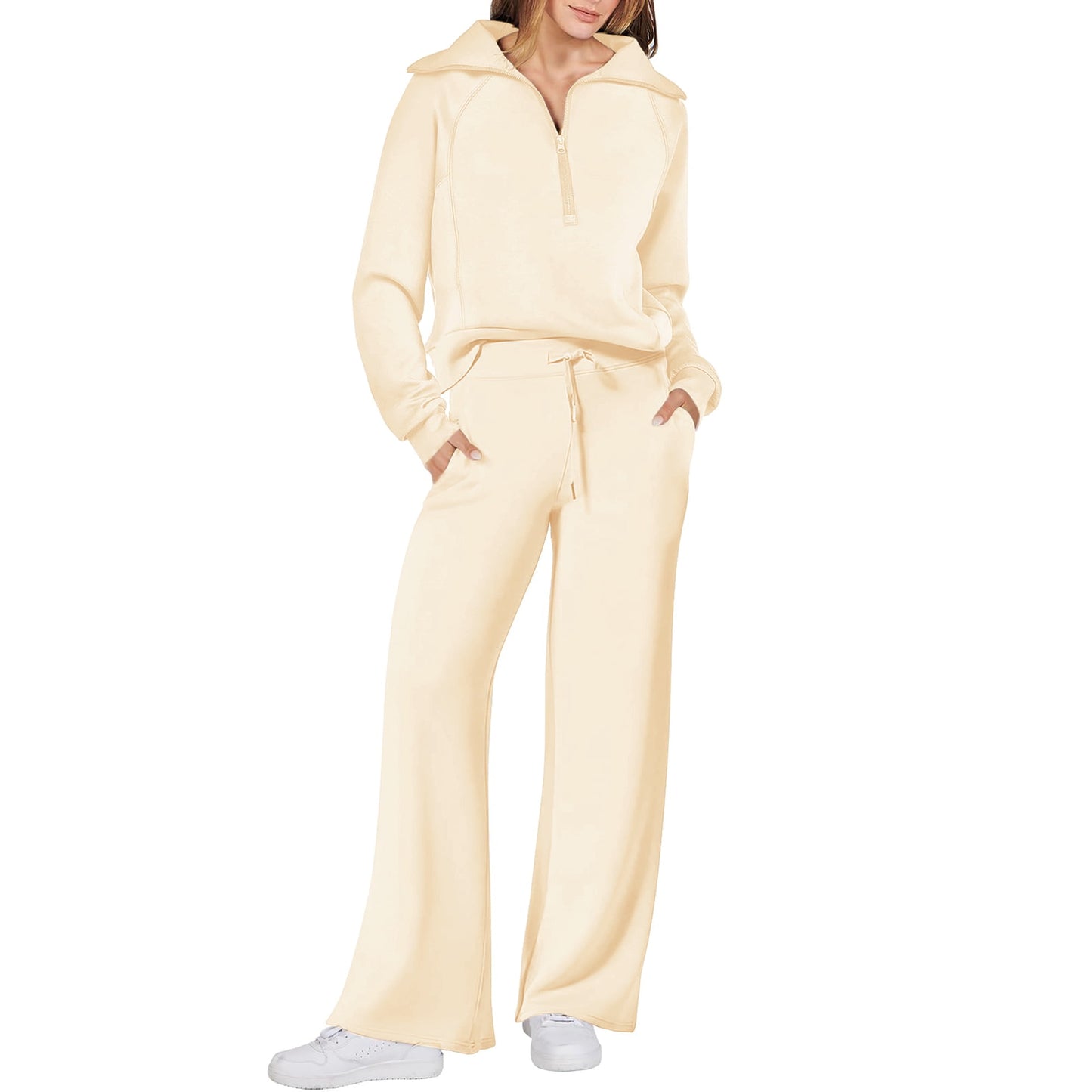 MOSHU 2 Piece Womens Outfits Sets Half Zipper Oversized Sweatshirts and Drawstring Sweatpants with Pockets Fall Trendy Tracksuits