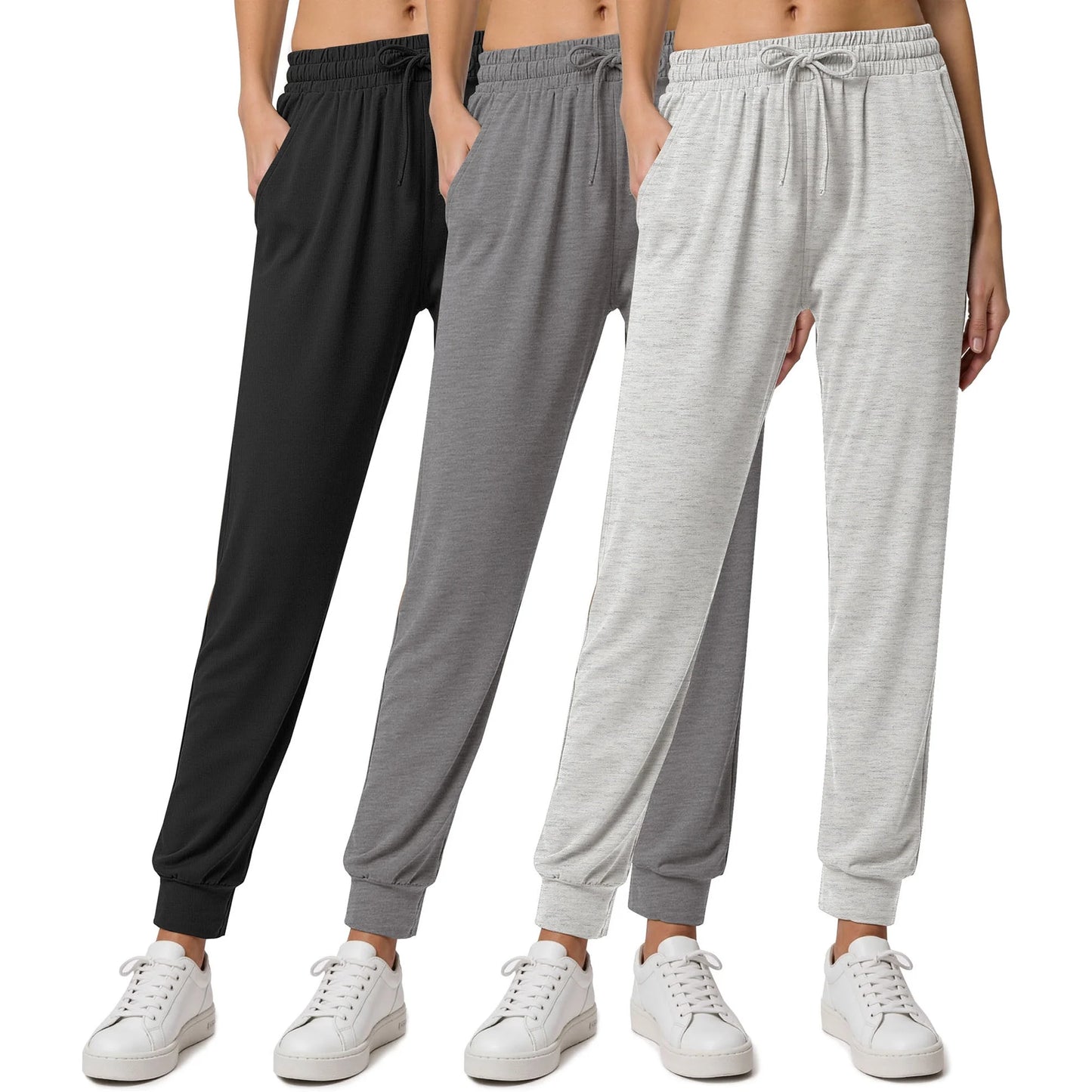 MOSHU 3 Pack Sweatpants for Women Athletic Joggers with Pockets Elastic Waist Lightweight Sweatpants Casual Soft Pants