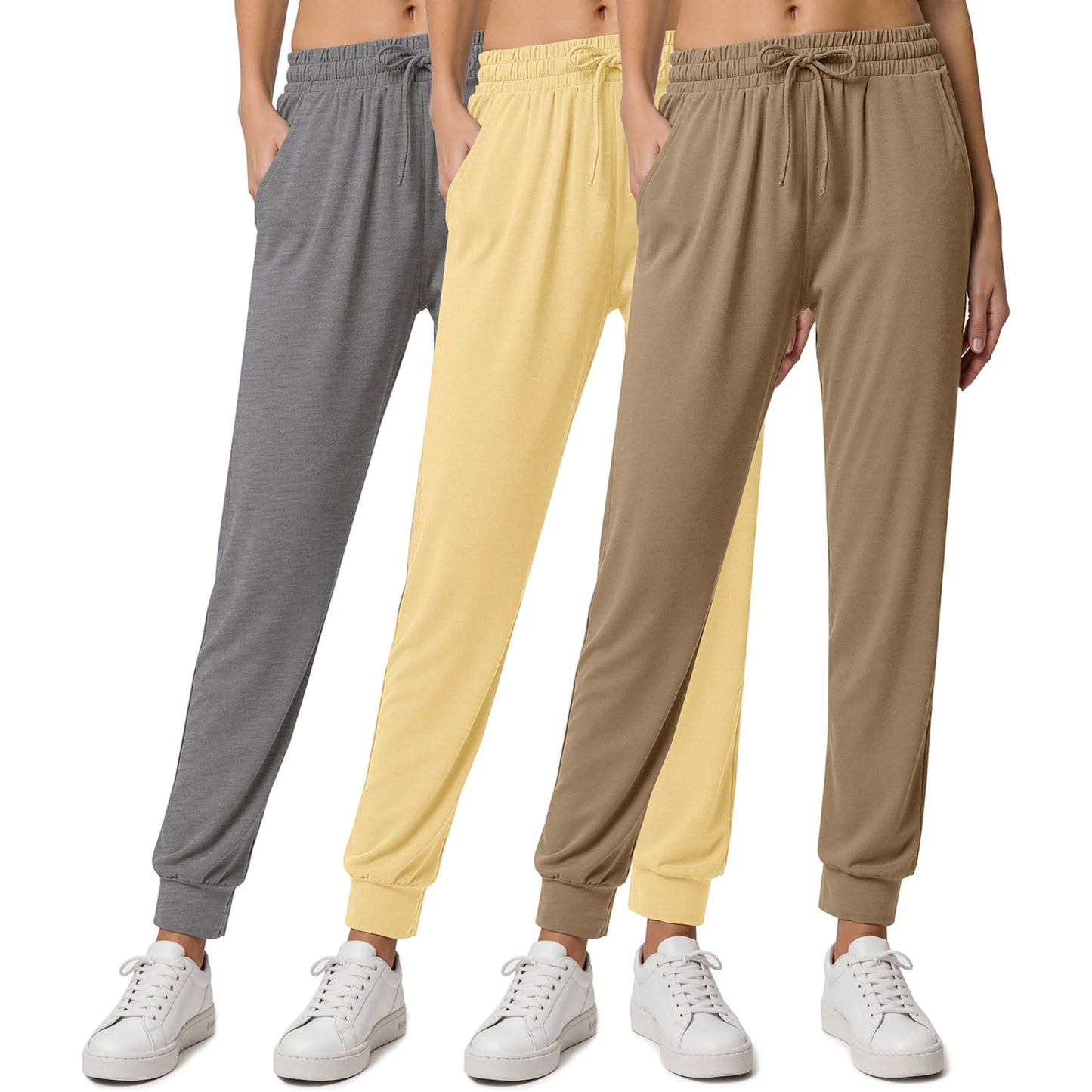 MOSHU 3 Pack Sweatpants for Women Athletic Joggers with Pockets Elastic Waist Lightweight Sweatpants Casual Soft Pants