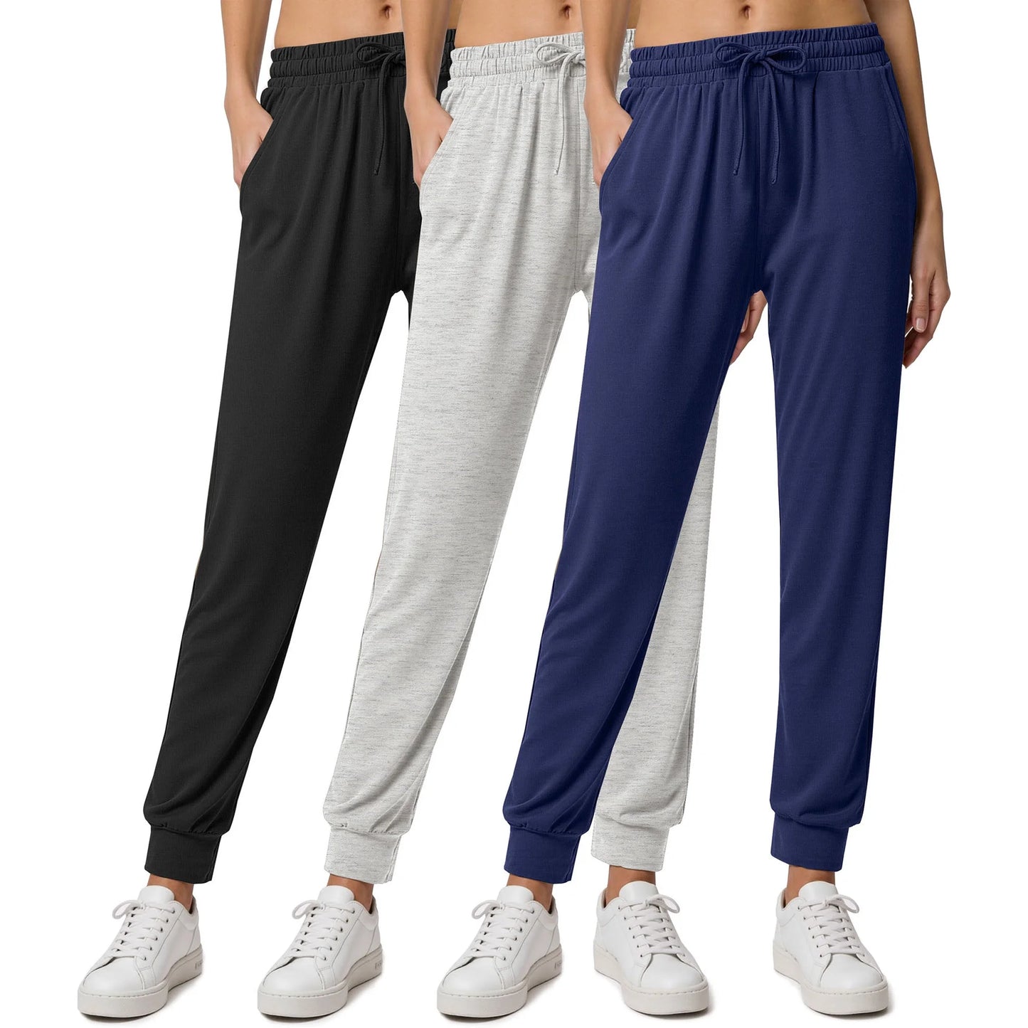 MOSHU 3 Pack Sweatpants for Women Athletic Joggers with Pockets Elastic Waist Lightweight Sweatpants Casual Soft Pants