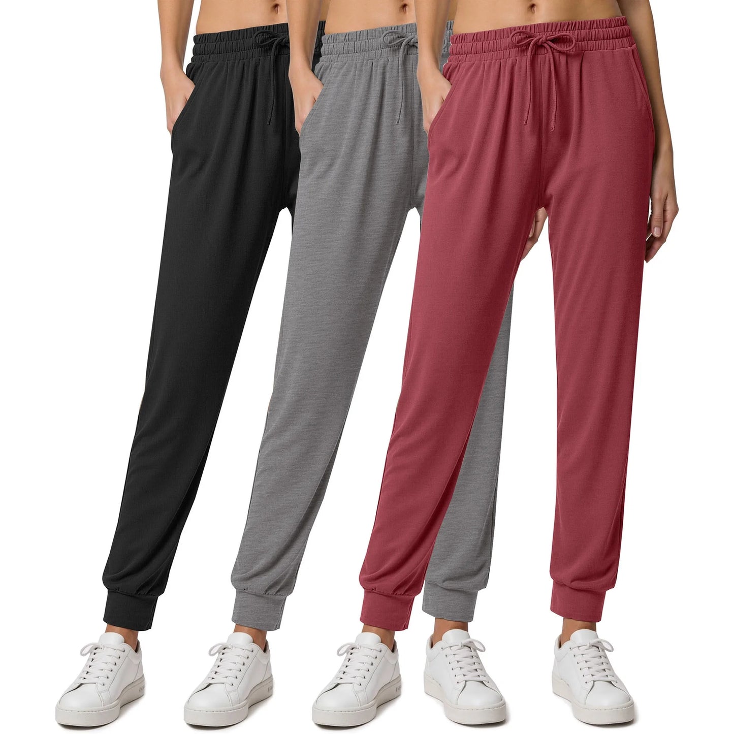 MOSHU 3 Pack Sweatpants for Women Athletic Joggers with Pockets Elastic Waist Lightweight Sweatpants Casual Soft Pants
