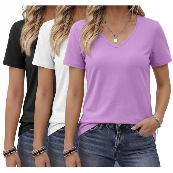 MOSHU 3 Pack T-Shirts for Women Short Sleeve Summer Womens Tops Casual Women T-shirts Summer Outfits