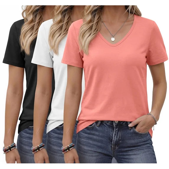 MOSHU 3 Pack T-Shirts for Women Short Sleeve Summer Womens Tops Casual Women T-shirts Summer Outfits