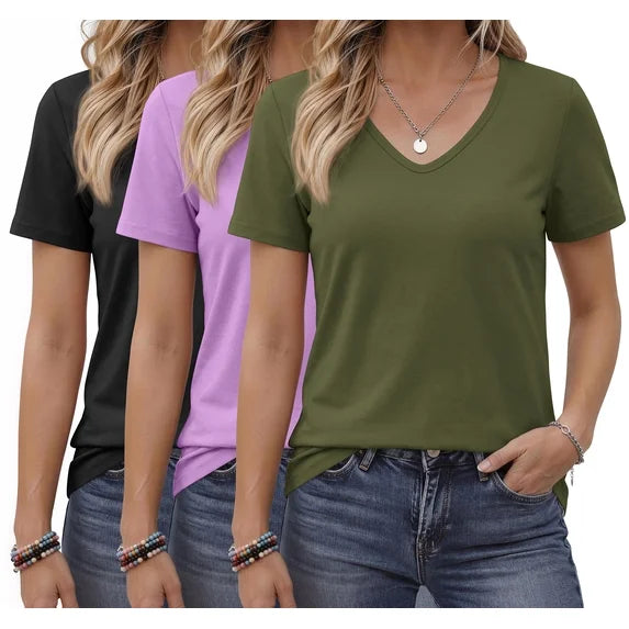 MOSHU 3 Pack T-Shirts for Women Short Sleeve Summer Womens Tops Casual Women T-shirts Summer Outfits
